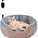 Heated Cat Bed Indoor, 18.5" Soft Heated Pet Bed for Indoor Cats with Timer and Temp Adjustable, Warming Cat Bed Heating Pad for Small to Large Cats Kitten