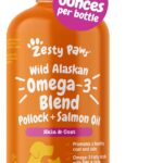 Zesty Paws Wild Alaskan Omega-3 Blend Pollock + Salmon Oil for Dogs and Cats- Skin and Coat Support, Omega 3 Supplement for Pets, 16oz