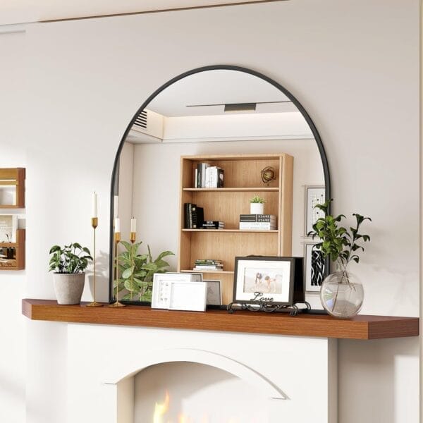 VooBang Wide Arched Wall Mirror, 31 x 32 inch Arch Bathroom Mirror, Wall Mounted Vanity Mirror with Arch Metal Frame, Modern Bathroom Vanity Mirror for Bedroom, Living Room, Hanging or Leaning, Black