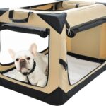 Pettycare 26 Inch Collapsible Foldable Soft Dog Kennel with Chew Proof Mesh Windows, Indoor & Outdoor Travel Dog Crate, Soft Side Dog Crate, Beige
