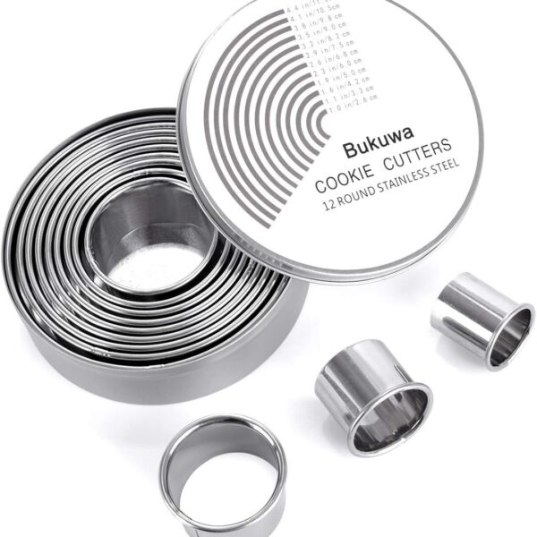 12 Pieces Round Cookie Biscuit Cutter Set,Graduated Circle Pastry Cutters,18/8 Stainless Steel Cookie Cutters and Donut Cutter Ring Molds