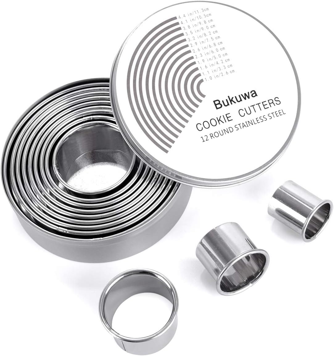 12 Pieces Round Cookie Biscuit Cutter Set,Graduated Circle Pastry Cutters,18/8 Stainless Steel Cookie Cutters and Donut Cutter Ring Molds 12 Pieces Round Cookie Biscuit Cutter Set,Graduated Circle Pastry Cutters,18/8 Stainless Steel Cookie Cutters and Donut Cutter Ring Molds