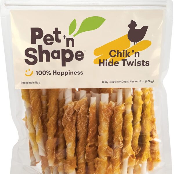 Pet 'n Shape Chik 'n Hide Twists  Chicken Wrapped Rawhide Natural Dog Treats, Small, 16 oz