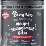 Zesty Paws Weight Management Bites for Dogs - Veterinarian Formulated - Metabolism & Appetite Control - L-Carnitine, Fiber, Postbiotics & B Vitamins - Healthy Weight Dog Supplement - 90 Count