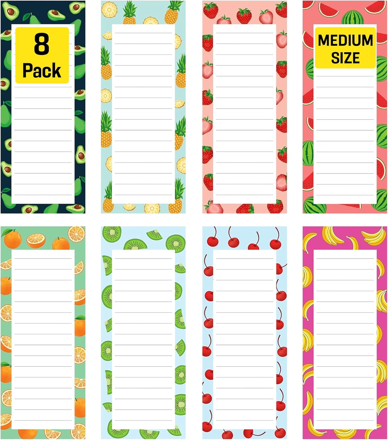 8 Magnetic Notepads Notepads for Grocery List, Shopping List, To-Do List, Reminders -Strong Magnetic Back- Memo Notepad with Realistic Fruit Designs | 25 Sheets per Pad 7.5 x 3.5 inch (8 Pack) 8 Magnetic Notepads Notepads for Grocery List, Shopping List, To-Do List, Reminders -Strong Magnetic Back- Memo Notepad with Realistic Fruit Designs | 25 Sheets per Pad 7.5 x 3.5 inch (8 Pack)