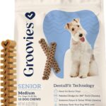 Groovies Slightly Softer, Yet Flexible Dental Chew for Senior Dogs & Delicate Chewers. Powered by USA-Patented DentalFit Tech. No Added Gluten, No Artificial Flavors or Colors. 6oz Medium (10Chews)