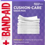 Band-Aid Brand Absorbent Cushion Care Sterile Square Gauze Pads for First Aid Protection of Minor Cuts, Scrapes & Burns, Non-Adhesive, Wound Care Dressing Pads, Large, 4 in x 4 in, 25 ct