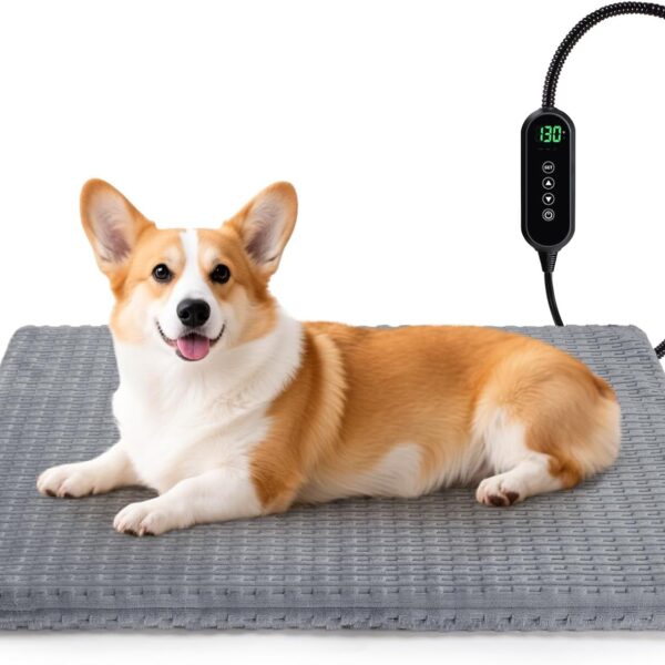 Heated Cat Bed, Waterproof Heated Cat Dog Bed with Adjustable Temperature & Timer, Electric Pet Mat for Indoor Cats Dogs, Chew Resistant Steel CordMedium : 28"x20" Gray