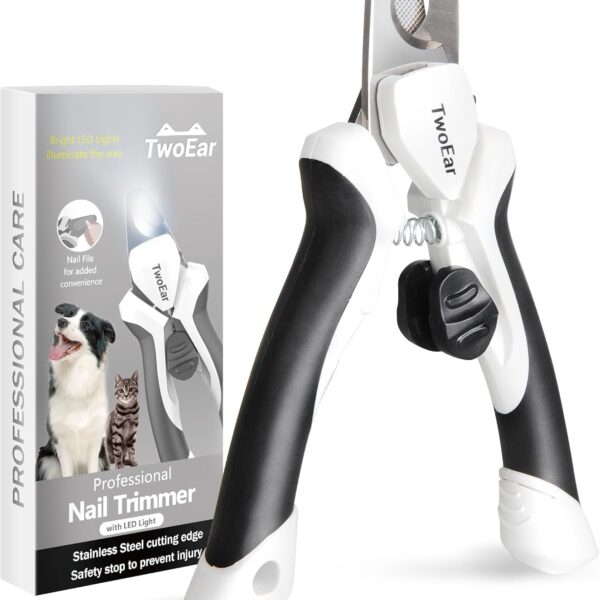 TwoEar Dog Nail Clippers with Light, Dog Nail Trimmers with Quick Sensor & Safety Guard, Razor Sharp Blade, LED Pet Nail Clippers/Dog Toenail Clippers for Medium Large Dogs, Black