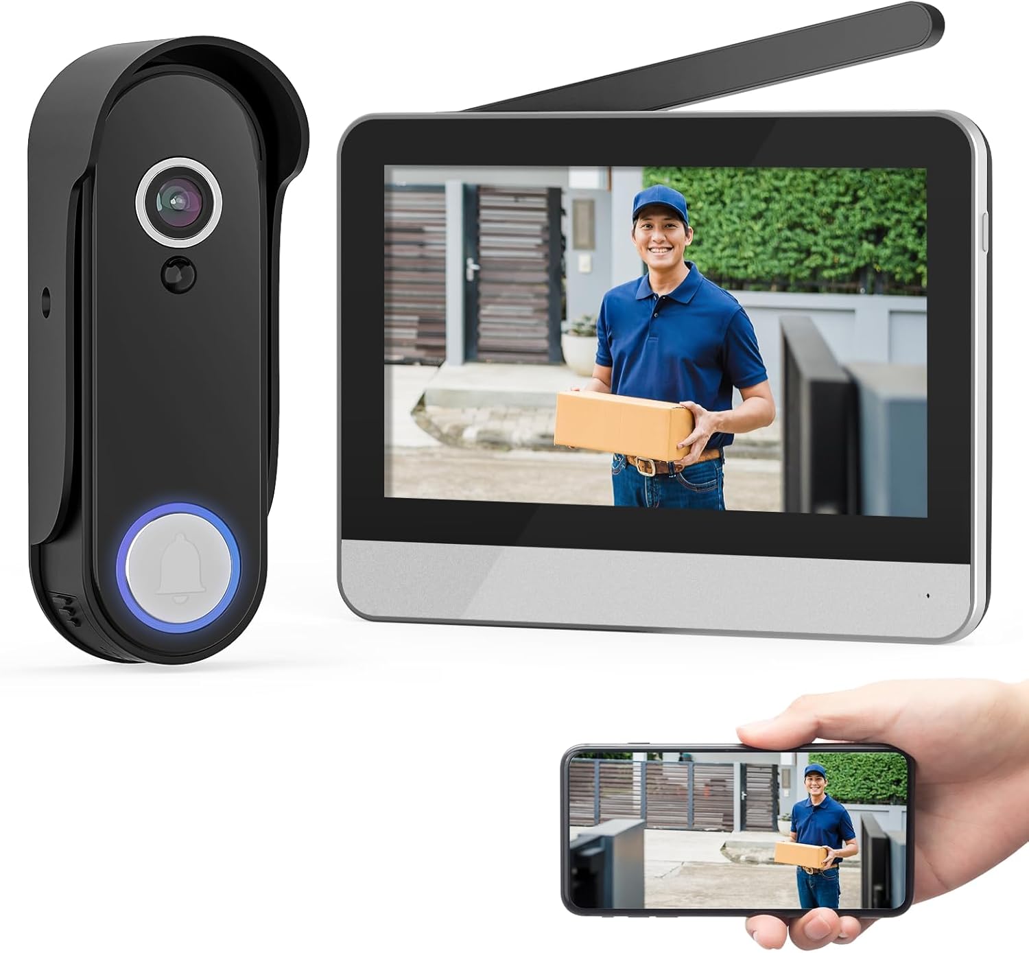 Wireless Smart Video Doorbell System,7" Touchscreen Display,1080P Video Doorbell Camera with Motion Detection,2-Way Audio,Local Storage No Subscription, Easy Install Without Wiring Wireless Smart Video Doorbell System,7" Touchscreen Display,1080P Video Doorbell Camera with Motion Detection,2-Way Audio,Local Storage No Subscription, Easy Install Without Wiring