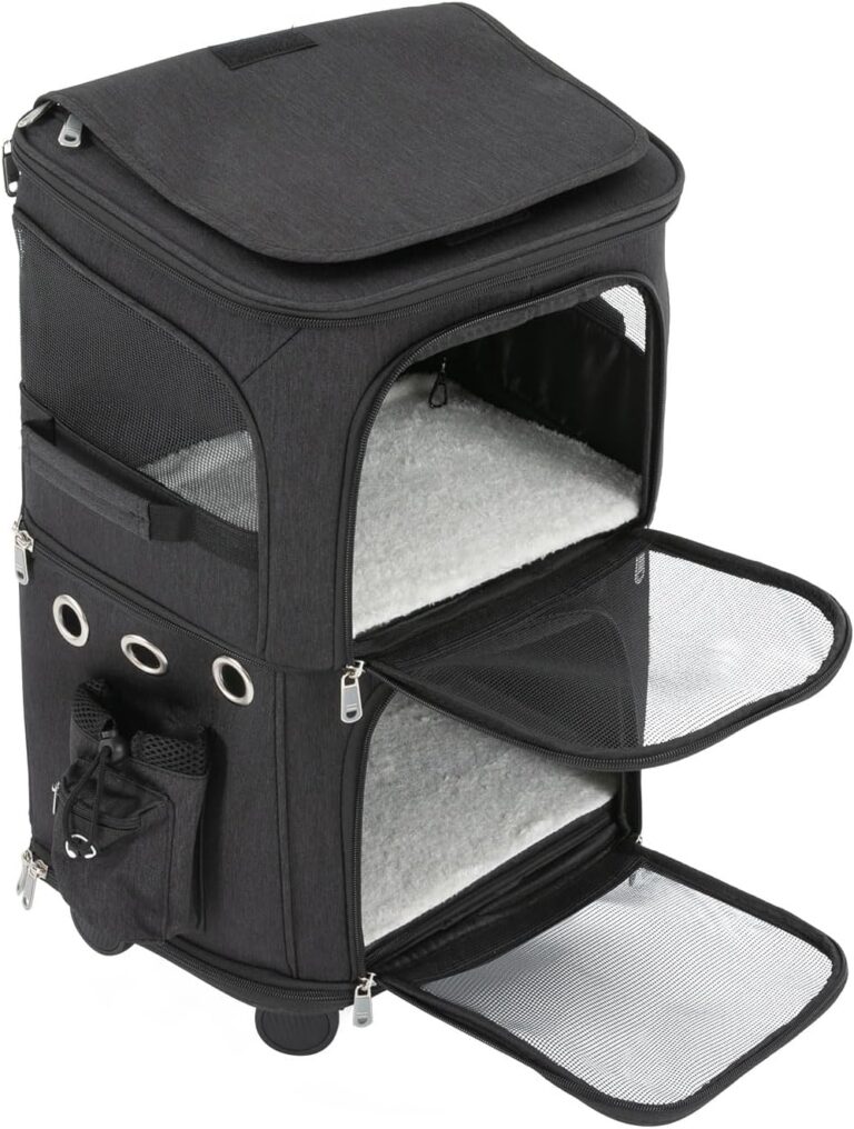 YUMIONB Double-Compartment Pet Rolling Carrier, 22.05 LBS Pet Carrier with Wheels Pet Trolley Bag for Small Dogs and Cats Cat Rolling Carrier for Traveling, Hiking, Camping (Black)