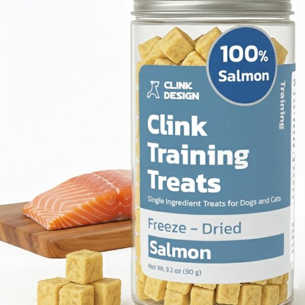 Clink Design Salmon Dog Treats - Freeze Dried Salmon Treats for Dogs and Cats, Single Ingredient, 3.2oz/90g, Clink Clicker Compatible, Training Treats for Dogs and Cats
