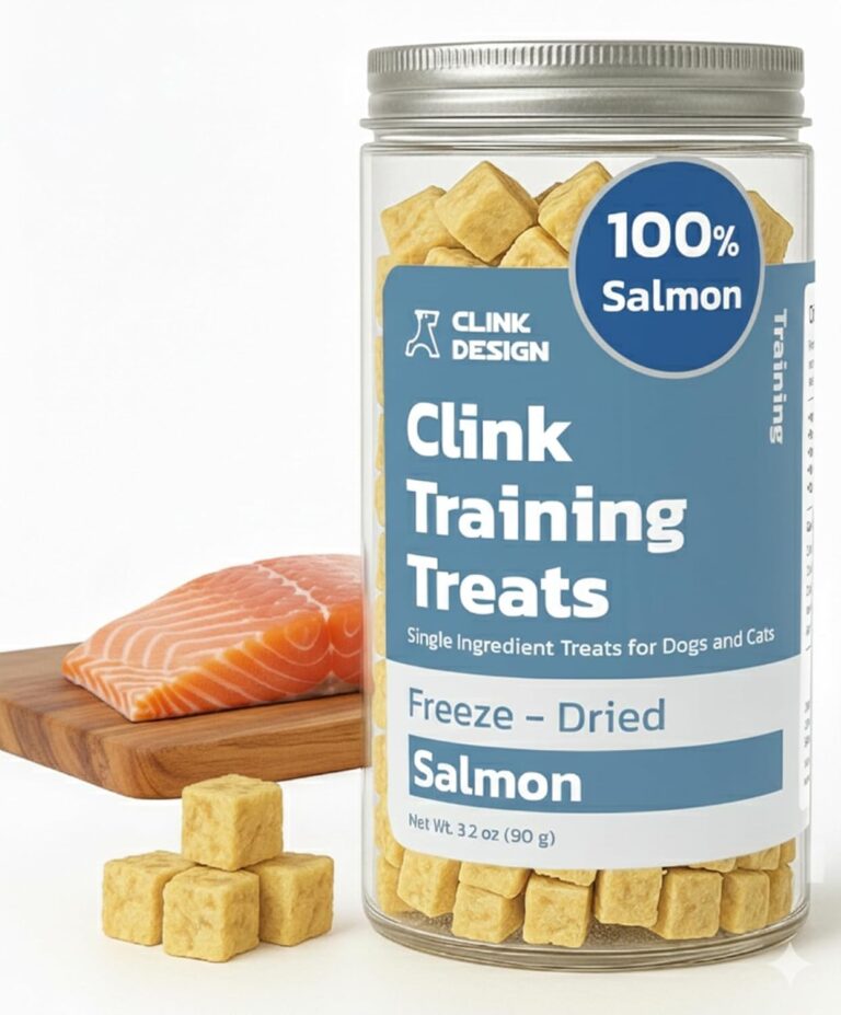 Clink Design Salmon Dog Treats - Freeze Dried Salmon Treats for Dogs and Cats, Single Ingredient, 3.2oz/90g, Clink Clicker Compatible, Training Treats for Dogs and Cats