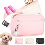 Dog Treat Pouch & Dog Walking Bag,Removable Treat Pouches for Pet Training,Stylish Puppy Walking Fanny Pack with Used Waste Bag Holder,Pink