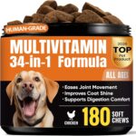 Dog Vitamins & Supplements - 10 Benefits-in-1 Pet Multivitamin Softchews, Daily Dog Supplements for Hip & Joints, Skin & Coat, Immune Health with Glucosamine, Probiotics, Collagen & Fish Oil - 180 ct