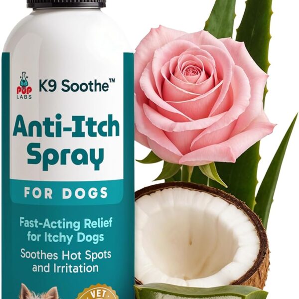 Pup Labs K9 Soothe Anti Itch Spray for Dogs with Aloe, Rose, & Coconut, Natural Hot Spot Treatment for Dogs That Soothes Irritation, Pet Skin Treatment Spray, 4 FL OZ