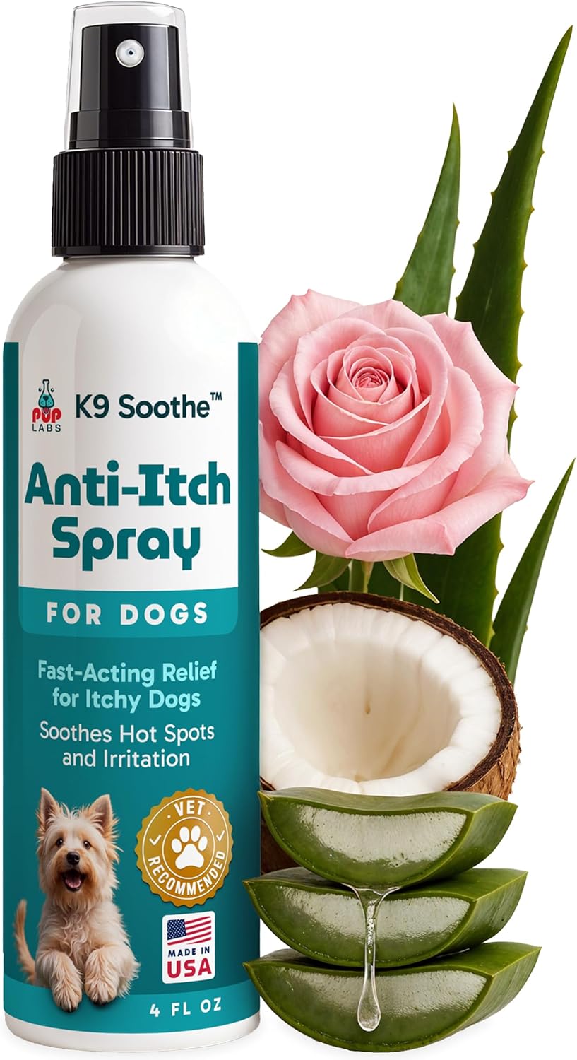 Pup Labs K9 Soothe Anti Itch Spray for Dogs with Aloe, Rose, & Coconut, Natural Hot Spot Treatment for Dogs That Soothes Irritation, Pet Skin Treatment Spray, 4 FL OZ Pup Labs K9 Soothe Anti Itch Spray for Dogs with Aloe, Rose, & Coconut, Natural Hot Spot Treatment for Dogs That Soothes Irritation, Pet Skin Treatment Spray, 4 FL OZ