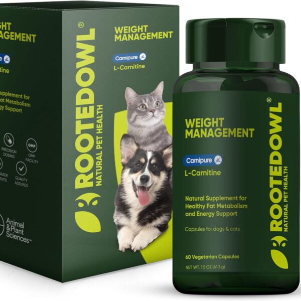 Rooted Owl Metabolism Support - L-Carnitine Supplement for Dogs and Cats to Support Healthy Weight - Dog and Cat Supplement - 60/ct