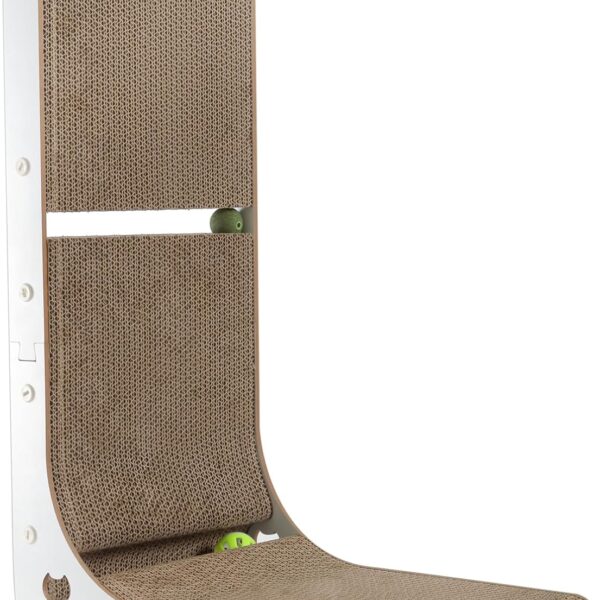 Cardboard Cat Scratcher, Vertical Cat Scratching Board, 23.6 Inch L-Shape Cat Scratch Pads with Built-in Catnip Toy Balls, Wall-Mount Cat Scratchers for Indoor Cats
