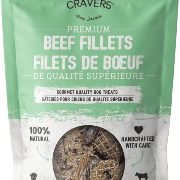 Canine Cravers Single Ingredient Dog Treats  Premium Beef Fillets - Human Grade Air Dried Hypoallergenic Pet Food  Grain, Gluten, and Soy Free  100% All Natural - 5.3 oz
