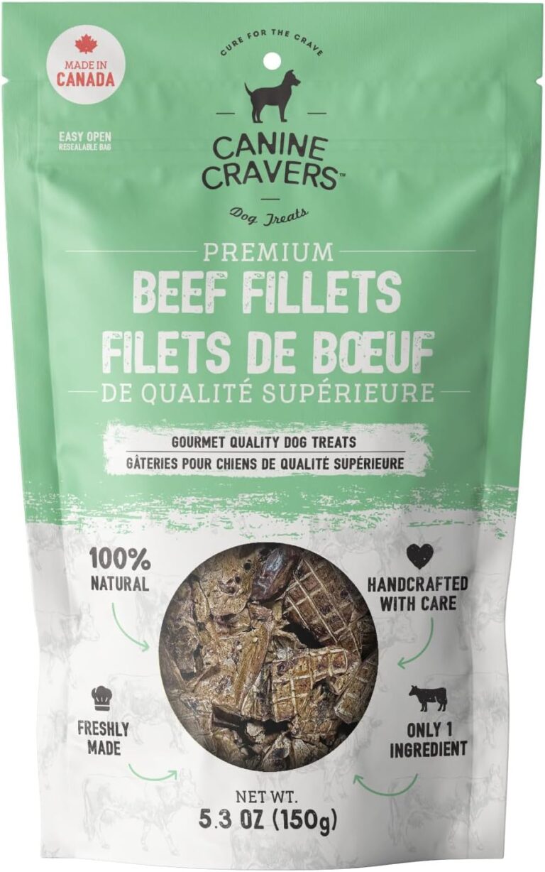 Canine Cravers Single Ingredient Dog Treats  Premium Beef Fillets - Human Grade Air Dried Hypoallergenic Pet Food  Grain, Gluten, and Soy Free  100% All Natural - 5.3 oz