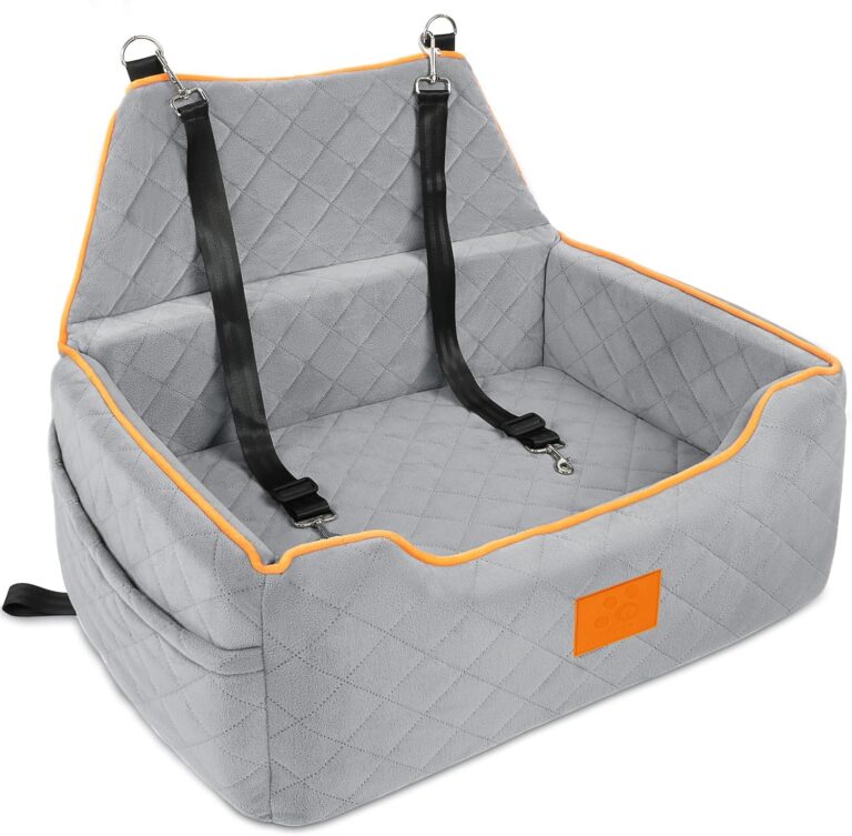 XIEEAOZEE Dog Car Seat for Large/Medium Dog, Booster Seat for Dogs Under 55Lbs or 2 Small Puppy, Detachable and Washable Travel Pet Bed with Thick Cushion and Storage Pockets (Gray)