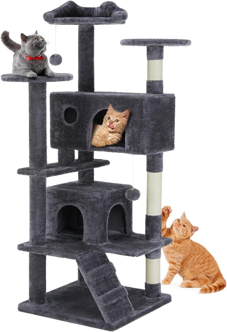 Sweetcrispy 54 Inch Cat Tree Tower, Multi-Level with Cat Scratching Post, Indoor Cat Condo with Climbing Ladder, Plush Toy, Play House for Cat, Dark Grey