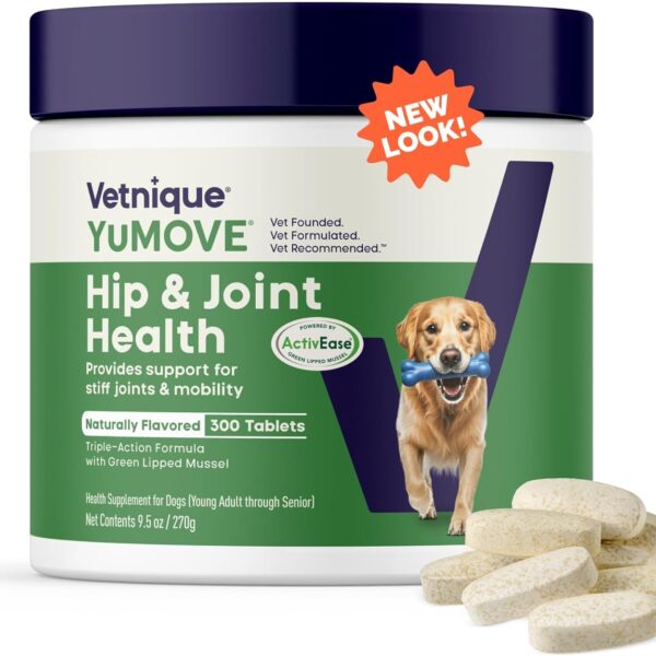 Yumove Hip & Joint Supplement for Dogs with Glucosamine, Hyaluronic Acid, Green Lipped Mussel & Omega 3 Joint Supplement - Regular or Advanced Strength (300 Count, Chewable Tablets)