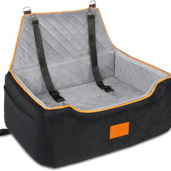 Dog Car Seat for Large/Medium Dog, Booster Seat for Dogs Under 55Lbs or 2 Small, Detachable and Washable Travel Pet Seat with Thick Cushion and Storage Pockets (Black/Gray)