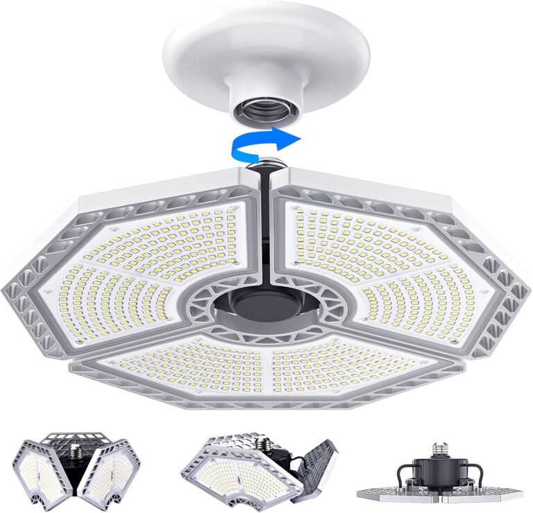 KERNOWO LED Garage Lights, 140W 18500 Lumens Garage Lighting, 6000K Daylight with Deformable Three Panel Ceiling Light Fixture E26/E27 Triple Glow LED Shop Light for Basement Workshop Warehouse
