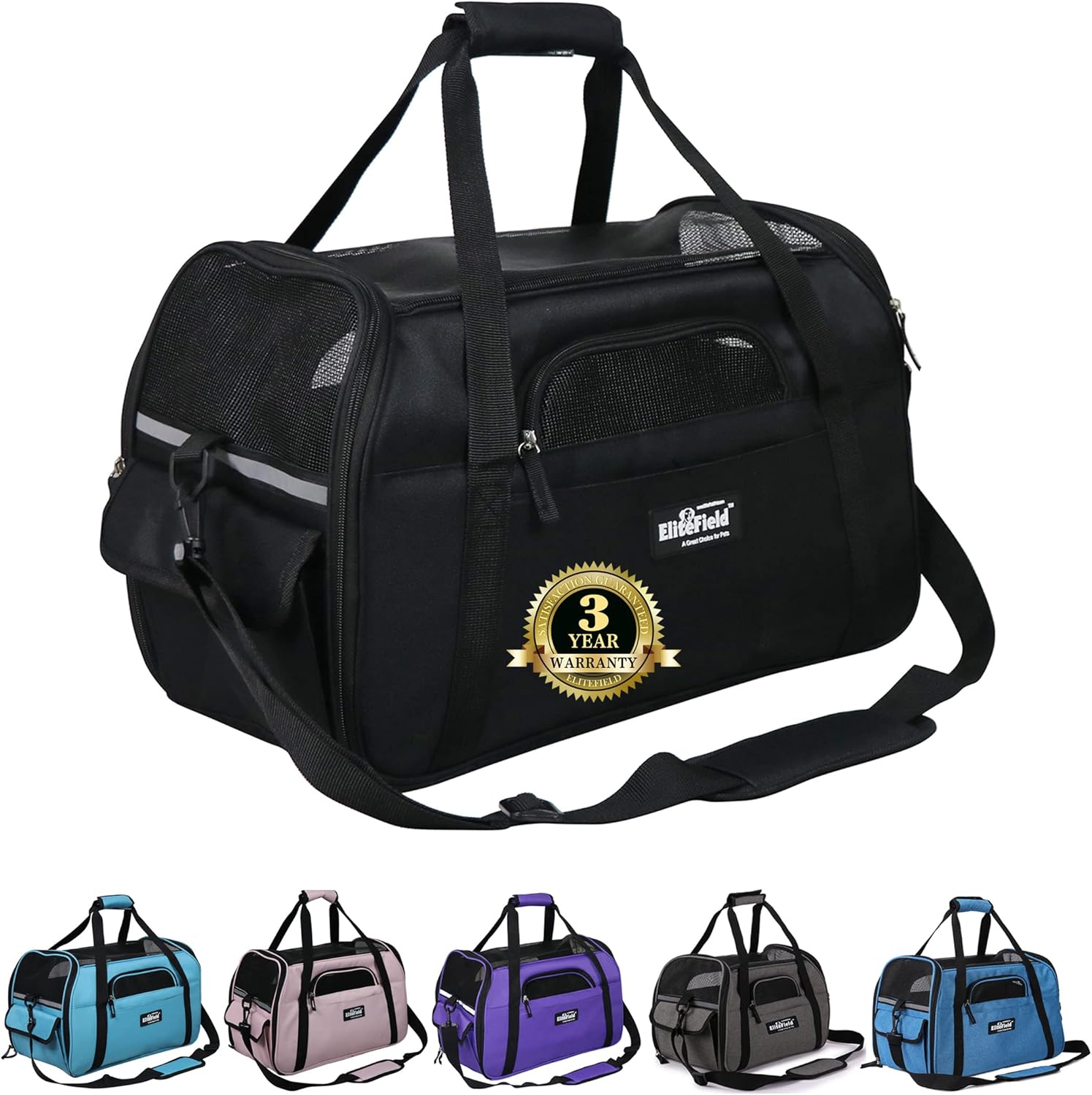 EliteField Soft Sided Pet Carrier (3 Year Warranty, Airline Approved), Multiple Sizes and Colors Available (Medium: 17" L x 9" W x 12" H, Black) EliteField Soft Sided Pet Carrier (3 Year Warranty, Airline Approved), Multiple Sizes and Colors Available (Medium: 17" L x 9" W x 12" H, Black)