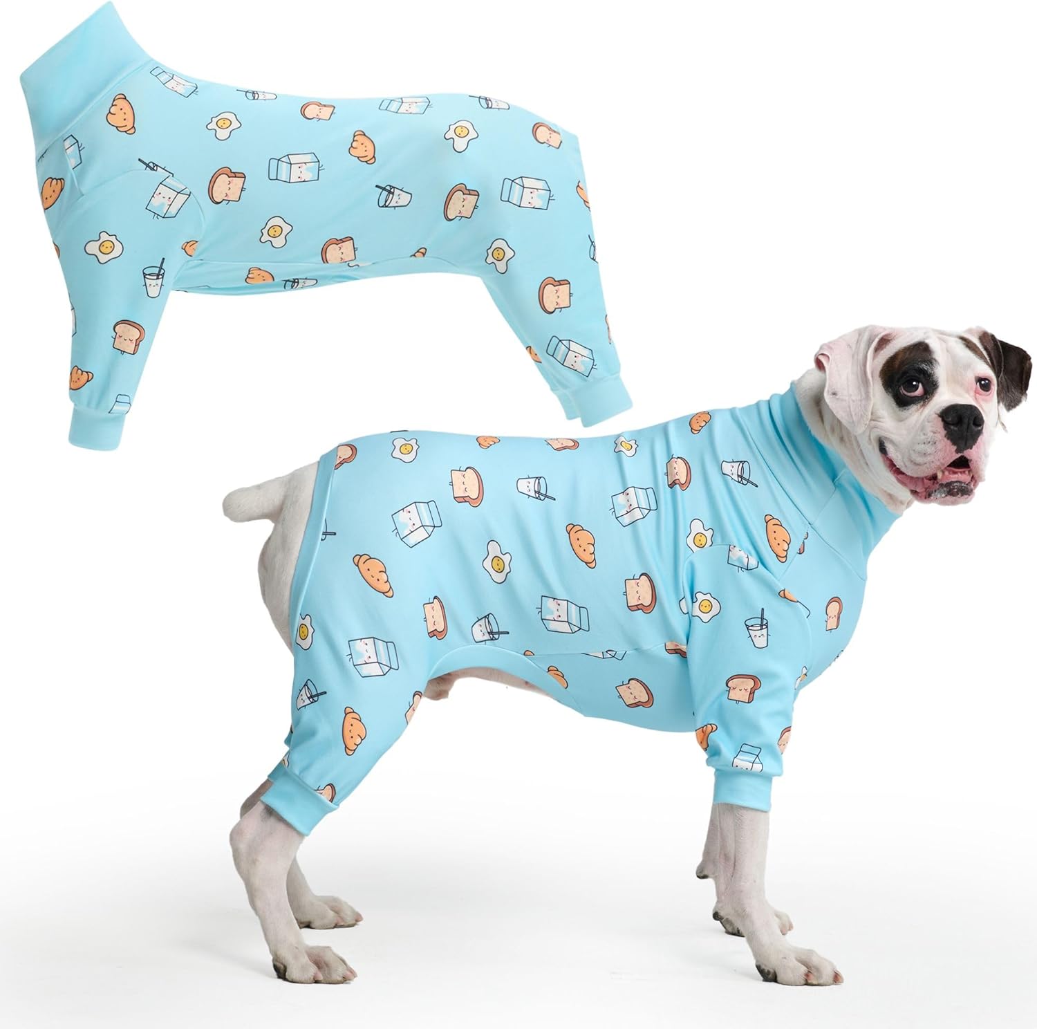 Spark Paws Dog Pajama, Dog Recovery Suit Male, Onesie, Ultra-Soft and 4-Way Stretch, for Small Medium and Large Breeds - Breakfast Blue - 3XL Spark Paws Dog Pajama, Dog Recovery Suit Male, Onesie, Ultra-Soft and 4-Way Stretch, for Small Medium and Large Breeds - Breakfast Blue - 3XL
