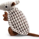 Hollypet Plush Dog Squeaky Toy Stuffed Armadillo Animal Pet Puppy Chew Toys with Clean Teeth for Small Medium Large All Breed Sizes Dogs, Gray, 8 in