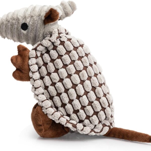 Hollypet Plush Dog Squeaky Toy Stuffed Armadillo Animal Pet Puppy Chew Toys with Clean Teeth for Small Medium Large All Breed Sizes Dogs, Gray, 8 in