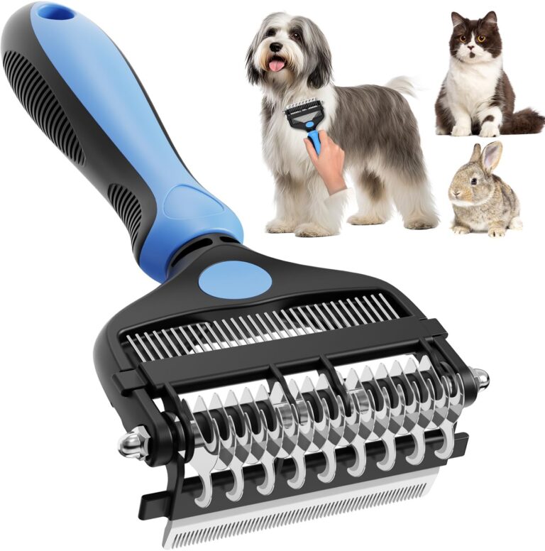 AXEFUN Dog Brush for Shedding, 3-in-1 Pet Deshedding Tool  Grooming Brush for Dogs & Cats with Undercoat Rake & Dematting Comb (Blue)