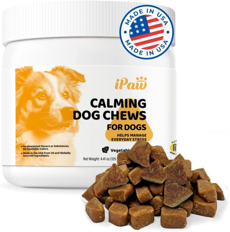 iPaw Calming Chews for Dogs, Calming Dog Treats, Separation Anxiety Relief Calming Care, Hemp-Free, All Natural Ingredients, Manage Everyday Stress for Puppy, Made in USA, Vegetable Flavor (50 Chews)