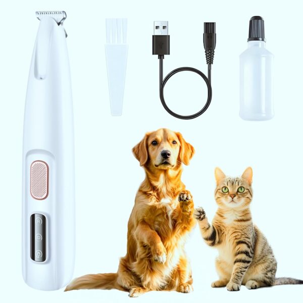Dog Paw Trimmer - Pet Paw Trimmer with LED Light - Electric Clippers for Dogs, Cats, Rabbits - Grooming Shaver for Pet Feet Face Eyes Ears Rump Hair - Paw Cleaner - Rechargeable, Low Noise, Cordless