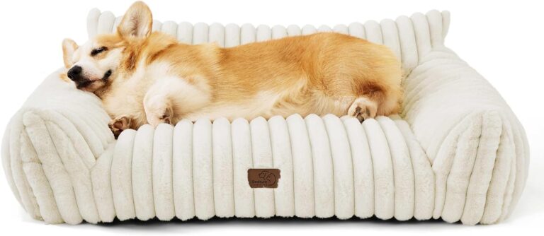 Bedsure ComfyFleece Cute Dog Couch for Medium Dogs- Fluffy Pet Sofa, Dog Couch Bed with Removable, Washable Cover, Supportive Pet Bed for Medium Large Dogs, 36inch, Cream