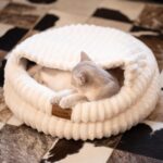 CHEERPALS Cat Cave Bed for Indoor Cats, Washable Covered Cat Bed Hooded Kitty Bed Soft Fluffy Pet Bed for Puppy and Small Dog(White)