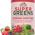 Country Farms Organic Super Greens Berry Flavor, 50 Organic Super Foods, Packed with Fiber, USDA Organic Drink Mix, Fruits, Vegetables, Mushrooms & Probiotics, Supports Energy, 5g Fiber