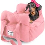 PETNEX Dog Car Seat for Small Dogs, Portable Puppy Car Seat of Easy Installation, Fashionable Pet Carrier Bag with Large Pockets, Machine Washable Dog Booster Seat (Pink)
