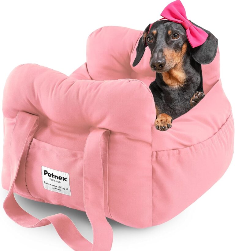 PETNEX Dog Car Seat for Small Dogs, Portable Puppy Car Seat of Easy Installation, Fashionable Pet Carrier Bag with Large Pockets, Machine Washable Dog Booster Seat (Pink)