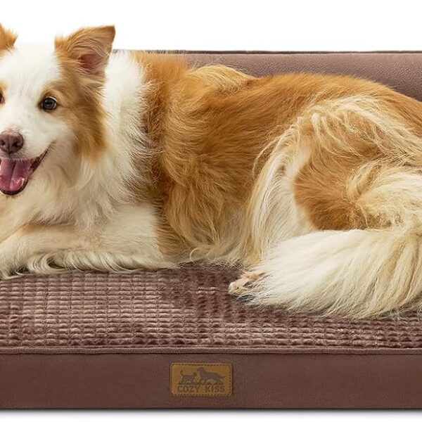 Orthopedic Dog Bed for Large Size Dog, XL Dogs Crate Bed, L Shaped Foam Anti-Slip Bottom Pet Cat Sofa with Washable Removable Cover, Suitable for Pet Up to 100 lbs, 44x32x7 inch, Brown