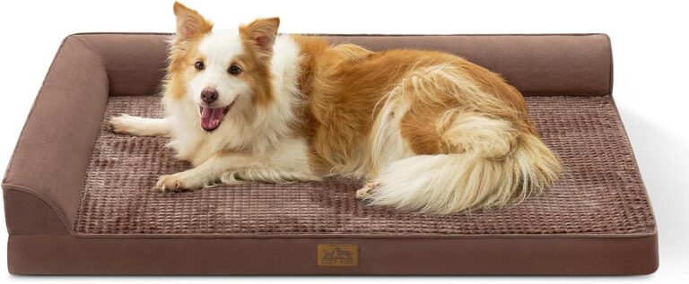 Orthopedic Dog Bed for Large Size Dog, XL Dogs Crate Bed, L Shaped Foam Anti-Slip Bottom Pet Cat Sofa with Washable Removable Cover, Suitable for Pet Up to 100 lbs, 44x32x7 inch, Brown