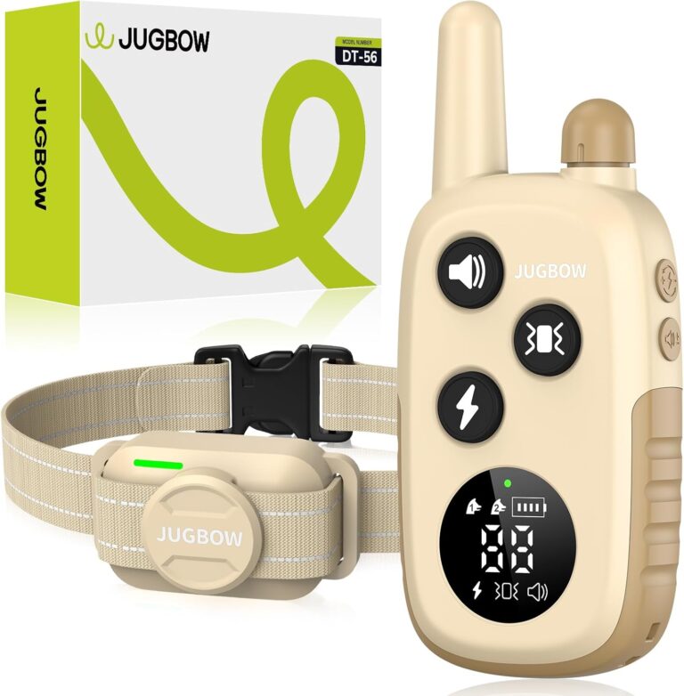 Jugbow Dog Shock Collar - 4200FT Dog Training Collar with Remote for Large Medium Small Dogs, Electric Collar with Beep/Safe Static/Vibration, Rechargeable Waterproof IPX8 E Collars (Beige)