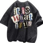 Men's Graphic Tees Funny Letter Print Vintage Oversize T Shirts Acid Wash Shirt Streetwear Rapper Casual Tee Top