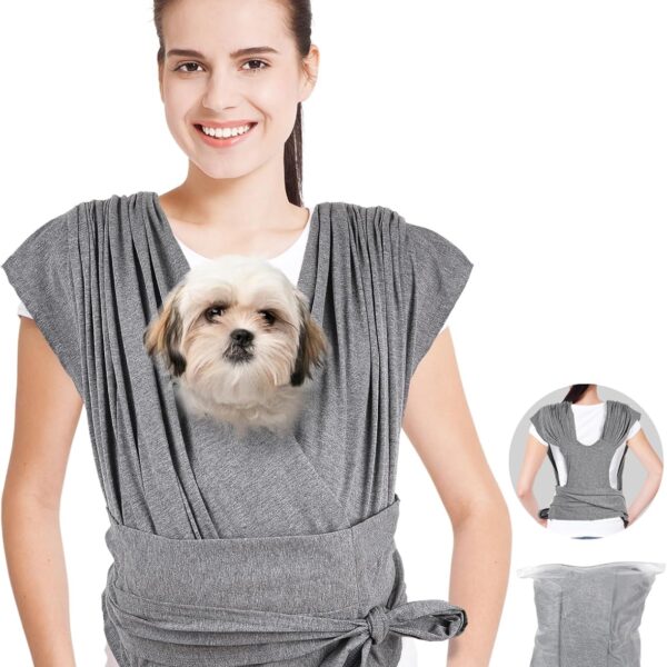 Dog Sling Carrier for Small Dogs, Front Handsfree Cat Sling Carrier Adjustable Size Anti-Anxiety Pet Sling, Soft Cotton Fabric, Reducing Back Pain, Suitable for 0-15 Pound Puppies (Dark Grey)