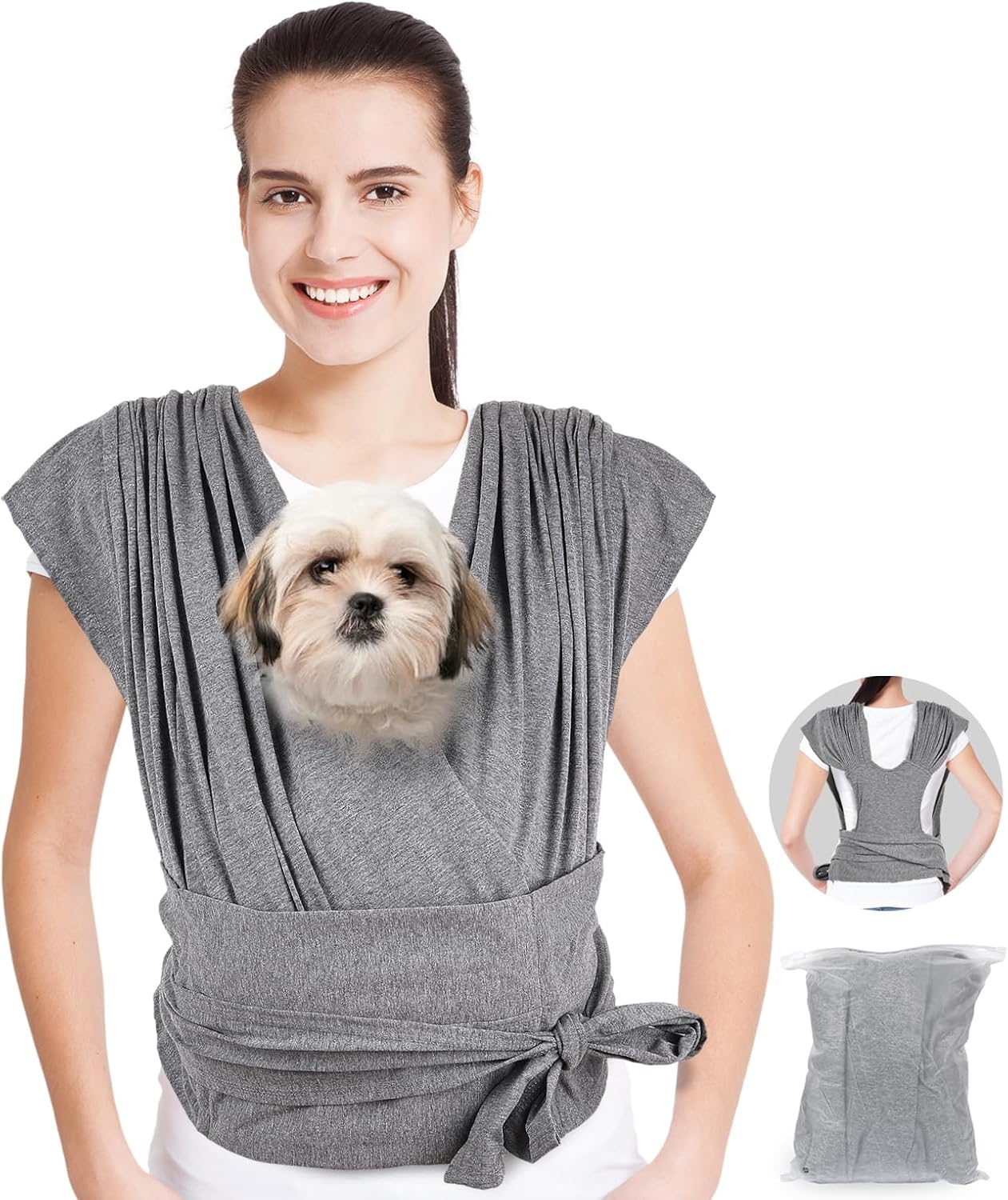 Dog Sling Carrier for Small Dogs, Front Handsfree Cat Sling Carrier Adjustable Size Anti-Anxiety Pet Sling, Soft Cotton Fabric, Reducing Back Pain, Suitable for 0-15 Pound Puppies (Dark Grey) Dog Sling Carrier for Small Dogs, Front Handsfree Cat Sling Carrier Adjustable Size Anti-Anxiety Pet Sling, Soft Cotton Fabric, Reducing Back Pain, Suitable for 0-15 Pound Puppies (Dark Grey)
