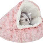 YUDANSI Cat Bed Hooded for Indoor Cats, Dog Bed with Large Covered Hood for Small Dogs Cats Puppy Kitty, Anti Anxiety Donut Cuddler, Anti Slip Plush Faux Fur Enclosed Pet Nest (Washable)(Pink-20inch)