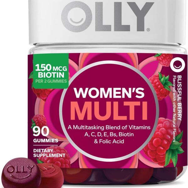 OLLY Women's Multivitamin Gummy, Vitamins A, D, C, E, Biotin, Folic Acid, Adult Chewable Vitamin, Berry Flavor, 45 Day Supply - 90 Count